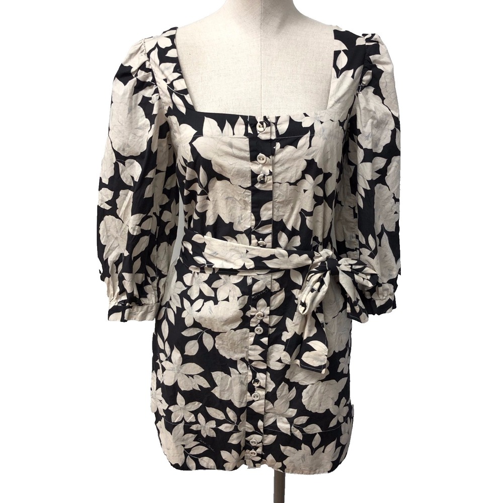Cara‎ Cara Mini Dress Womens XS Floral Button Belted 3/4 Sleeve Romantic Boho